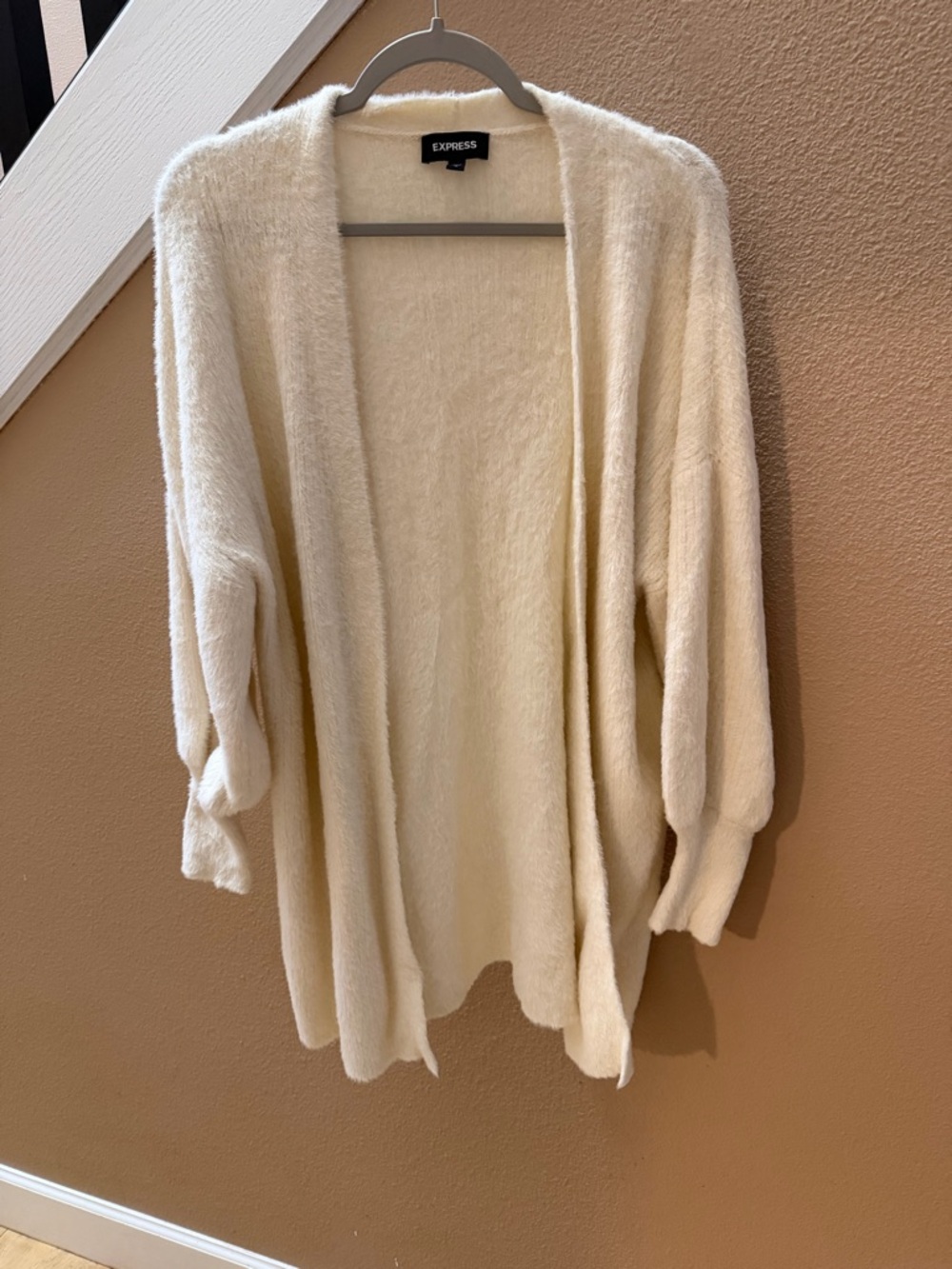 Express Cream Open-Front Plush Cardigan